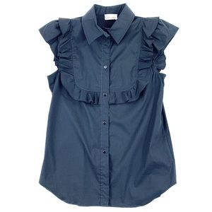 Red Valentino Ruffled Sleeve Oxford Blouse - Black